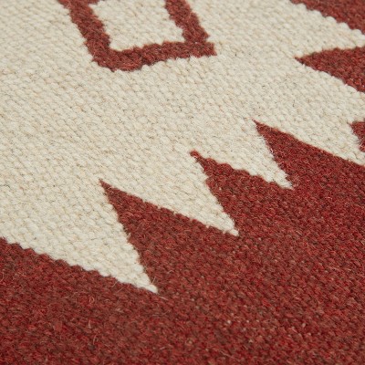 18" Maroon and Ivory Southwestern Wool Throw Pillow