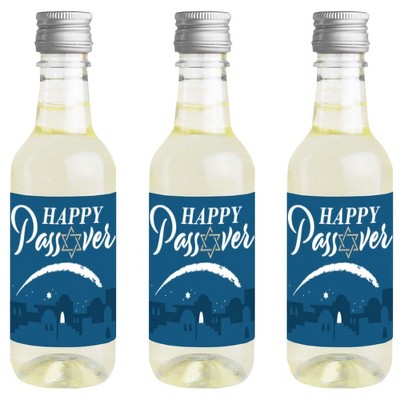 Big Dot of Happiness Happy Passover - Mini Wine and Champagne Bottle Label Stickers - Pesach Party Favor Gift for Women and Men - Set of 16