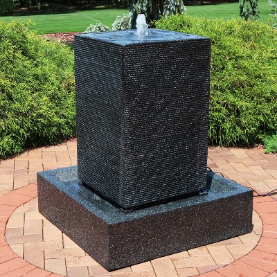 Large Dark Grey Polyresin Pillar Outdoor Water Fountain with LED Lights