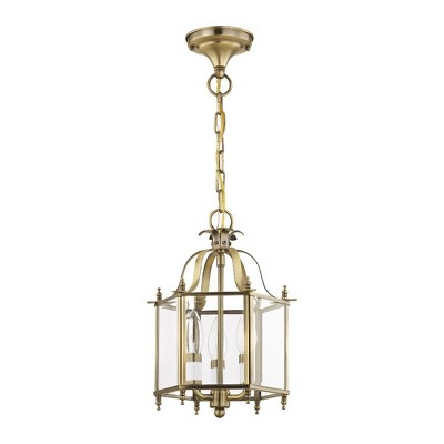 Livingston Mini 3-Light Pendant with Antique Brass Finish and Clear Beveled Glass