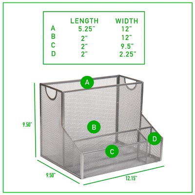 Silver Metal Mesh Desktop Organizer with Vertical File Storage