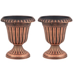 Costway 18 inch Tall Vintage Planters Set of 2/4 with Pedestal Base & Pre-marked Drain Hole Bronze/White - 1 of 4