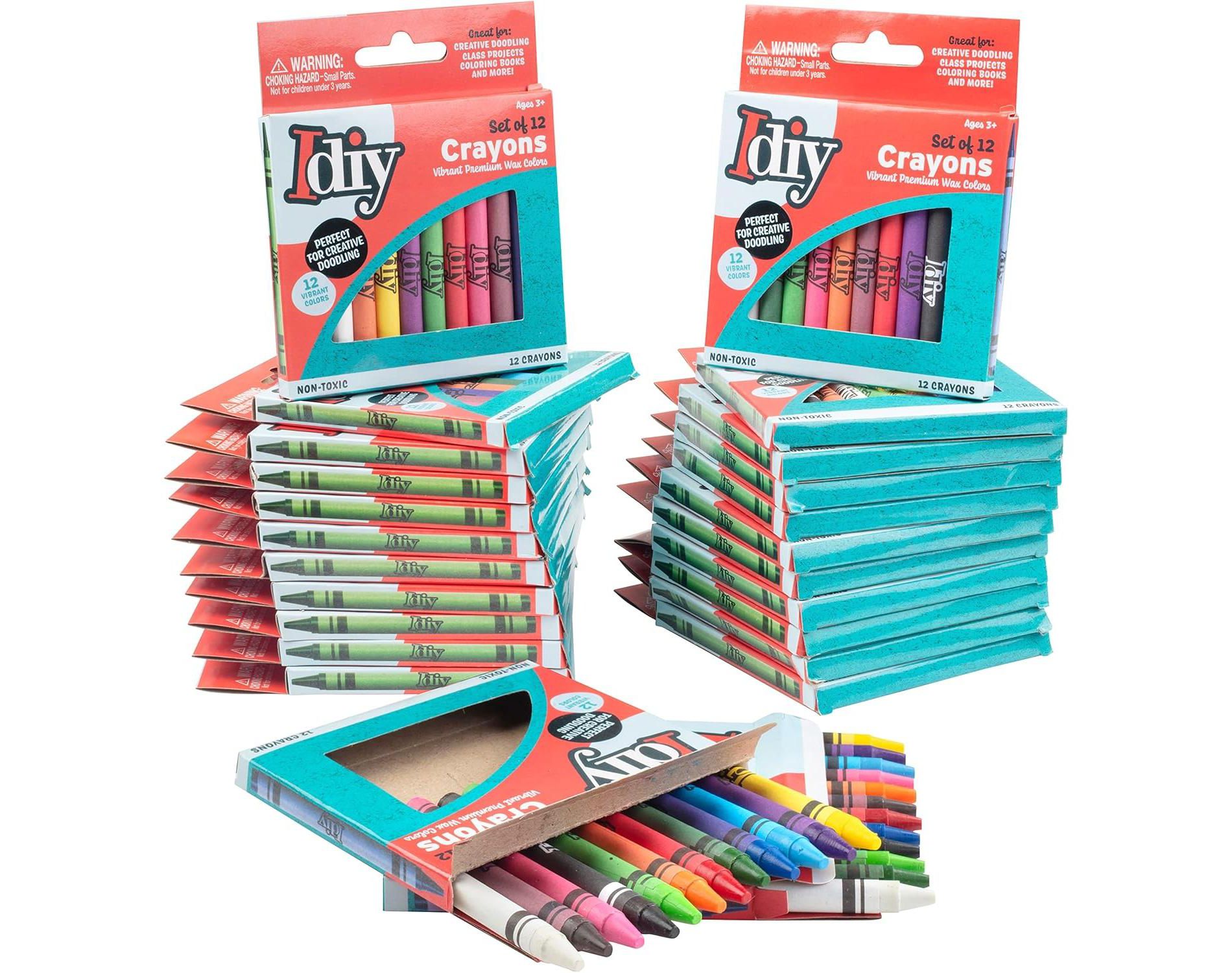 IDIY Individually Packaged Wrapped Boxes Wax Crayons (24 boxes of 12 colors, 288 pc total) -ASTM Safety Tested For Kids, Teachers, Classrooms