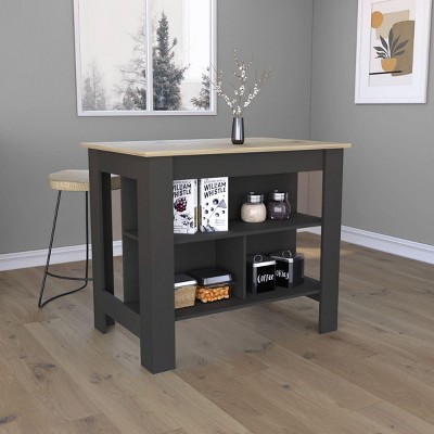 INFURNIC Kitchen Carts and Islands Kitchen Island with Open Storage Shelves and Spacious Prep Surface, Black, 27.5"*40.5"*35.4"