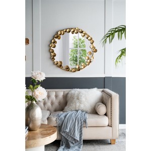 Wooakway 51.4"H 29.1"W Arch Iron Accent Wall Mirror Novelty Bathroom/Vanity Mirror with Golden Leaves - 1 of 4