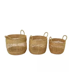 Set of 3 Seagrass Storage Baskets Brown - Olivia & May