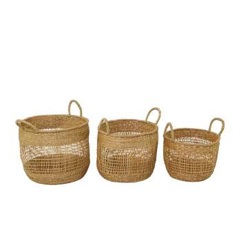 Set of 3 Seagrass Storage Baskets Brown - Olivia & May