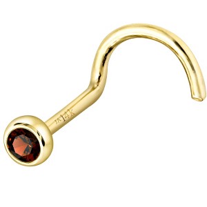 Jewelry Avalanche 22G 14K Gold Bezel-set Garnet Nose Screw Nose Stud - 1 of 3