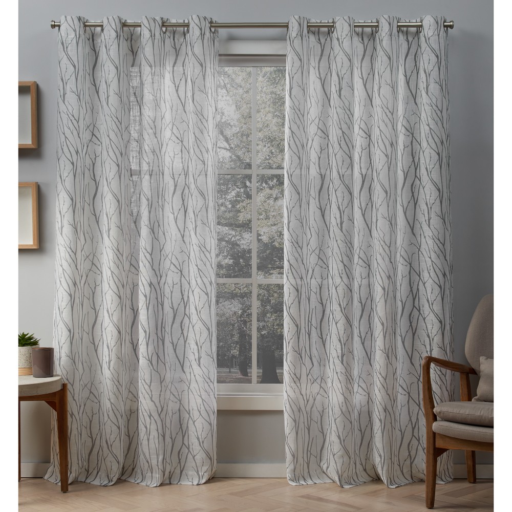 Photos - Curtains & Drapes Set of 2 84"x54" Oakdale Textured Linen Motif Grommet Top Sheer Window Cur