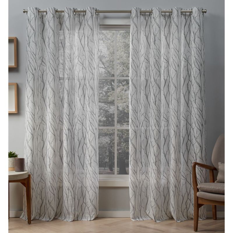Oakdale Textured Linen Motif Grommet Top Window Curtain Panel Pair Exclusive Home, 1 of 8
