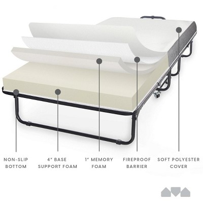 Diplomat Gray Metal Rollaway Bed with Memory Foam Mattress