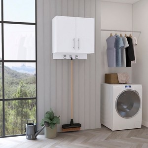 Vynxaria Modern Wall Storage Cabinet, 2 Doors, Broom Hangers, White - 1 of 4