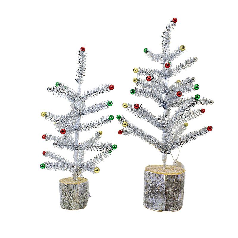 Ganz 14.0 Inch Silver Tinsel Tree Set Birch Tree Base Beads Tree Sculptures, 3 of 4