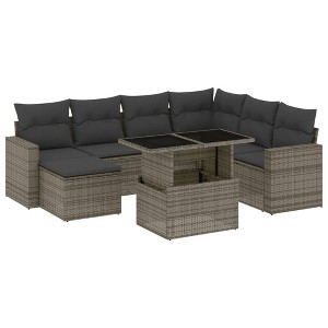 vidaXL 8 Piece Patio Sofa Set with Cushions - Gray Poly Rattan - 1 of 4