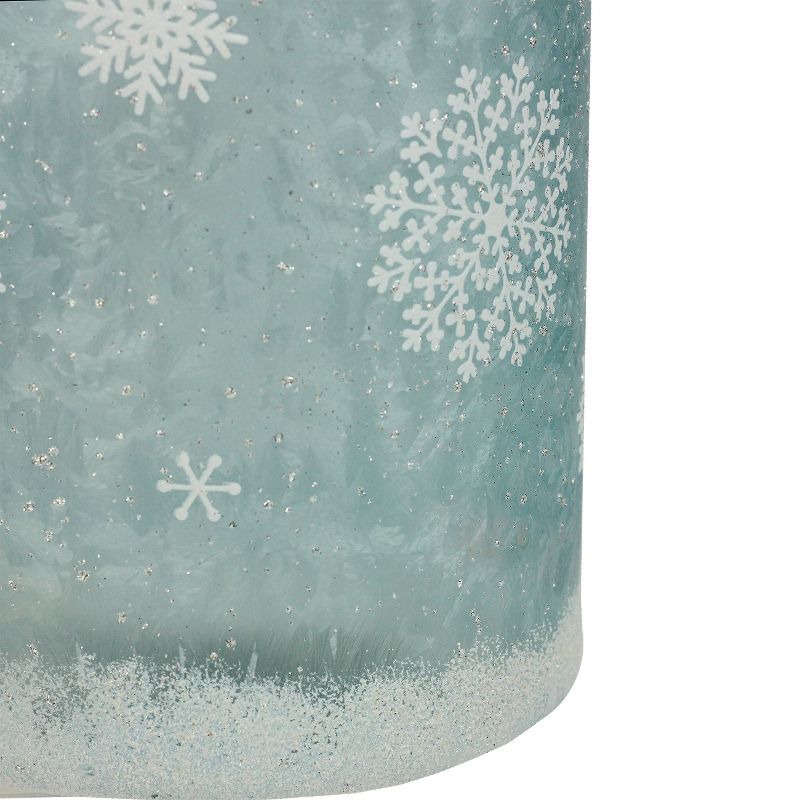 Northlight 10" Iced Glittered Snowflake  Pillar Candle Holder Lantern with Handle - White/Blue, 3 of 6