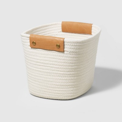 11" Decorative Coiled Rope Square Base Tapered Basket Cream - Threshold™