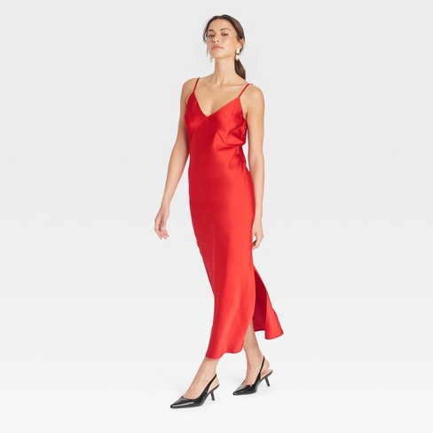 Red silk slip orders dress