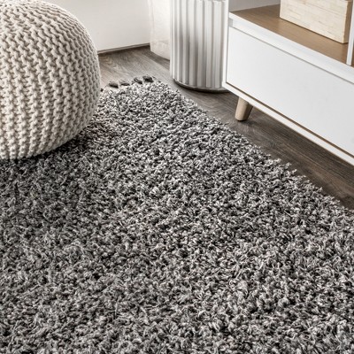 Charcoal Reversible Rectangular Shag Area Rug with Tassels