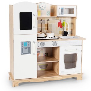 Costway Wooden Kids Pretend Kitchen Playset Cooking Play Toy w/ Utensils & Sound - 1 of 4