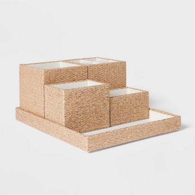 Household Essentials Set of 2 Medium Storage Boxes with Lids Latte Linen