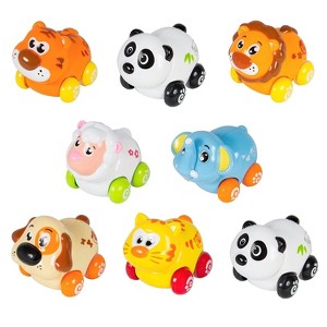 Cartoon Animals Friction Push And Go Toy Cars Play Set (Set of 8) Panda, Cat, Elephant, Dog, Lion, Tiger and Sheep - 1 of 4