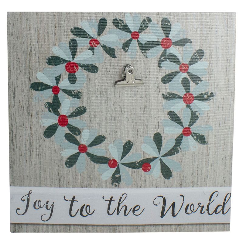 Northlight 10" Christmas Wreath and Joy to the World Canvas Wall Art with Photo Clip, 1 of 4