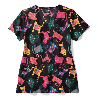 Zoe and Chloe Zoe+Chloe V-Neck Border Print Scrub Top