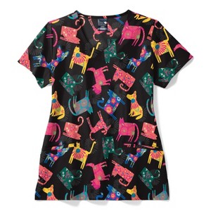 Zoe and Chloe Zoe+Chloe V-Neck Border Print Scrub Top - 1 of 1