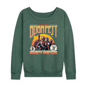 Women's - Star Wars - Boba Fett and the Bounty Hunters Band Lightweight French Terry Wide Neck Long Sleeve Shirt - 1 of 4
