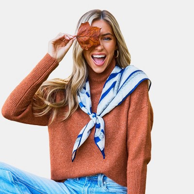 Women's Burnt Orange Turtleneck Drop Shoulder Sweater - Cupshe