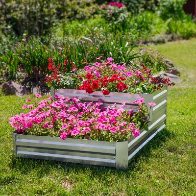 Silver 2-Tier Galvanized Steel Raised Garden Bed