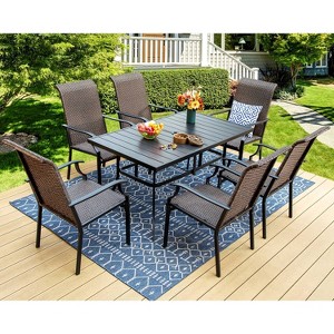 7pc Patio Dining Set with Rattan Arm Chairs & 59"x35" Rectangle Table - Captiva Designs - 1 of 4