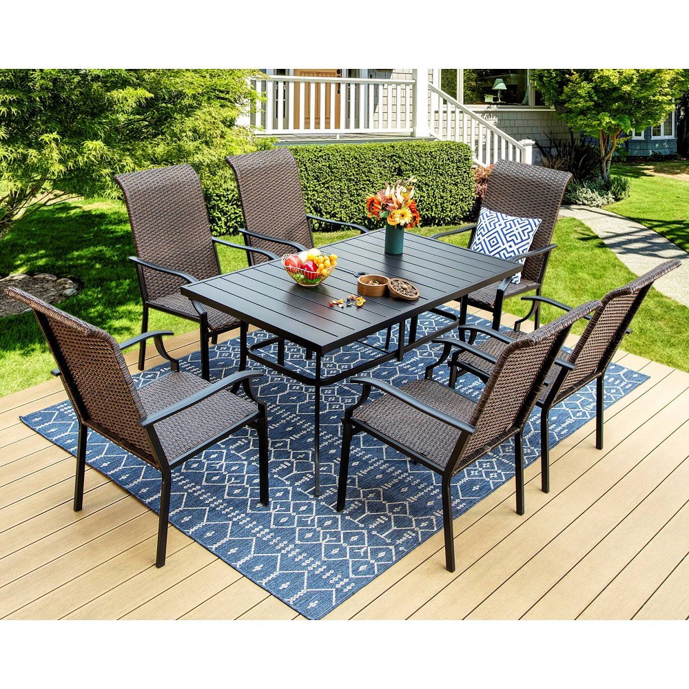 Photos - Garden Furniture 7pc Patio Dining Set with Rattan Arm Chairs & 59"x35" Rectangle Table - Ca
