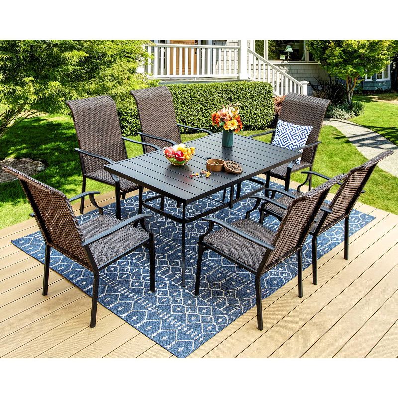 7pc Patio Dining Set with Rattan Arm Chairs &#38; 59&#34;x35&#34; Rectangle Table - Captiva Designs, 1 of 10