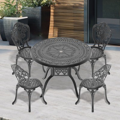 ACEPANO 5-Pieces Aluminum Patio Dining Coffee Table Set With Umbrella Hole-Black