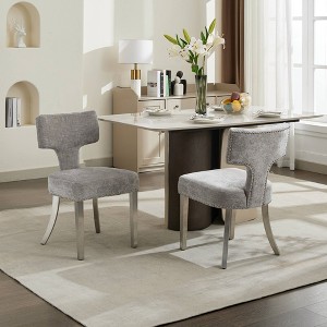 PAGED Dining Chairs Set of 2 Chenille Fabric Kitchen Chairs with Golden Stainless Steel Plating Legs and Copper Nails Around for Living Room - 1 of 4