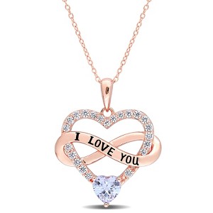 EVERLY JEWELRY | Rose Plated Sterling Silver 2 1/2 CT TGW Light Purple and White Cubic Zirconia Infinity Heart Pendant with Chain, 18 inc - 1 of 4