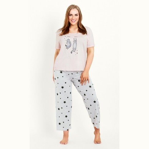 Women's Plus Size Cat Print Sleep Set - Gray