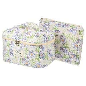 Unique Bargains Women's Cotton Quilted Makeup Bags for Travel 2 Pcs - 1 of 4