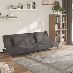 vidaXL 2-Seater Sofa Bed with Two Pillows Dark Gray Velvet - 1 of 4
