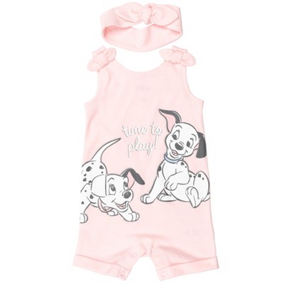 Image of Disney Fairies Disney Classics Patch Newborn Baby Girls Romper and Headband Patch Pink 0-3 Months