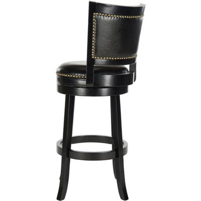 Black Faux Leather Swivel Bar Stool with Nailhead Trim