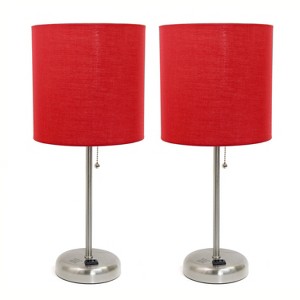 Simple Designs 2pk Sleek Slender Brushed Steel Table Lamp Red Shade - 1 of 4