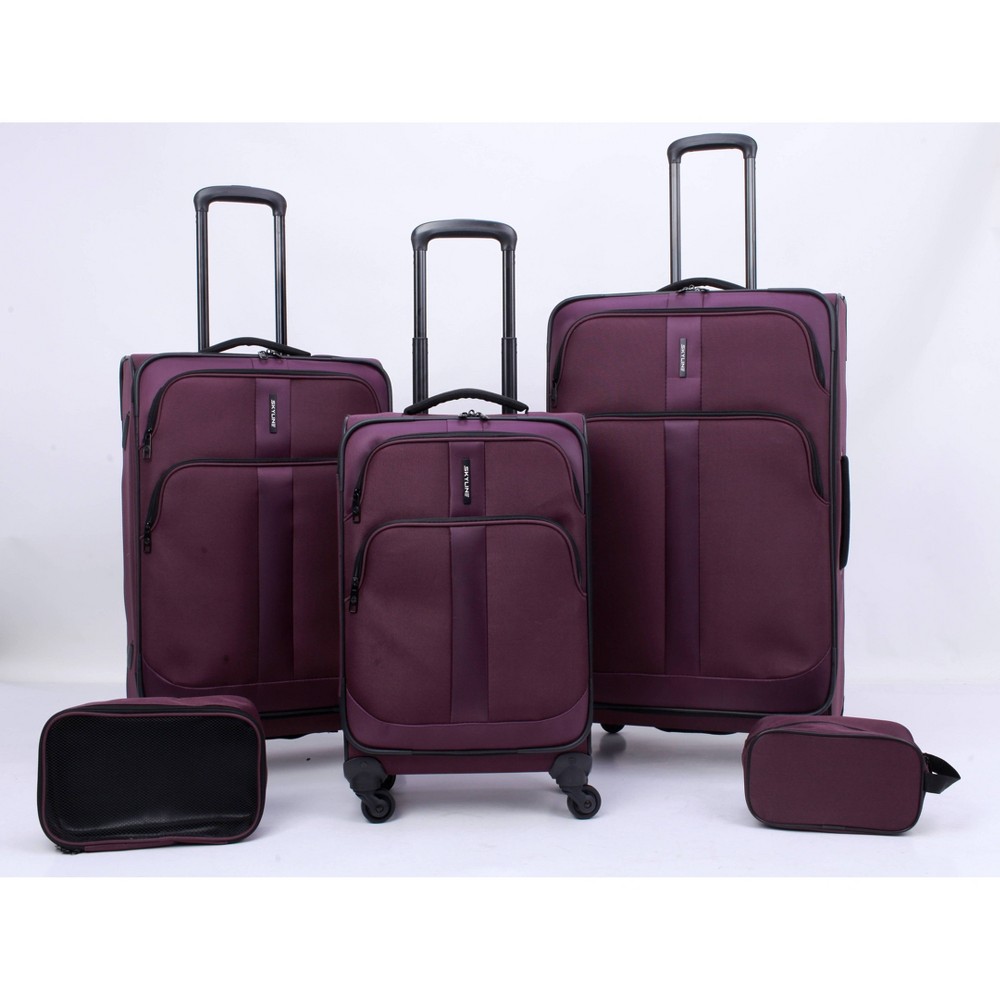 Photos - Luggage SkyLine Softside Checked Spinner 5pc  Set - Burgundy 