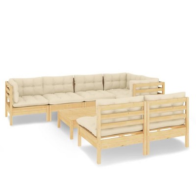 vidaXL 8-Piece Solid Pinewood Patio Lounge Set with Cream Cushions - Ideal for Outdoor, Garden, Deck, and Patio Relaxation