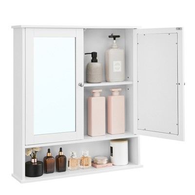 Mirrored Wall Mount Storage Cabinet with Adjustable Shelf 3 Bottom Compartments purchases