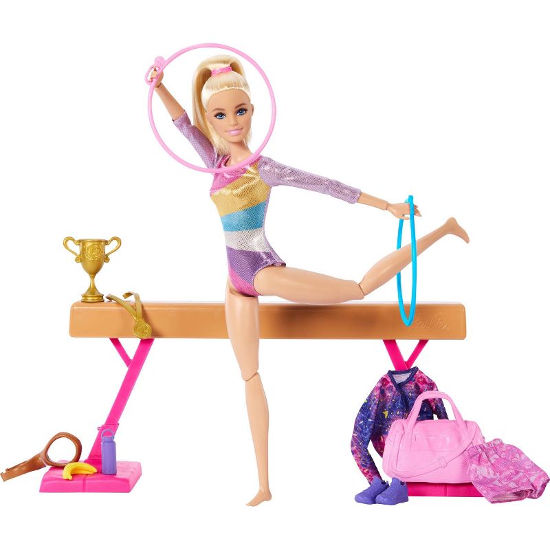 Barbie Gymnastics Playset with Blonde Fashion Doll, Balance Beam, 10+ Accessories &#38; Flip Feature with Blonde Hair, 1 of 7