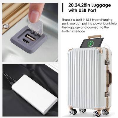 Vynxaria 24in Aluminum Frame Luggage USB Port Spinner Wheels TSA Lock Ideal for Short Business Trips Beach Holidays