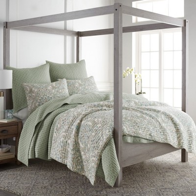 Sage Green Cotton Reversible King Quilt Set