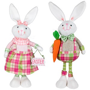 Northlight Bunny Rabbit Figurines with Easter Sign Spring Decorations - 19" - Pink and Green - Set of 2 - 1 of 4